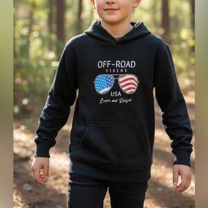 Boys black off road vixens motorcycle riding hoodie sweatshirt USA